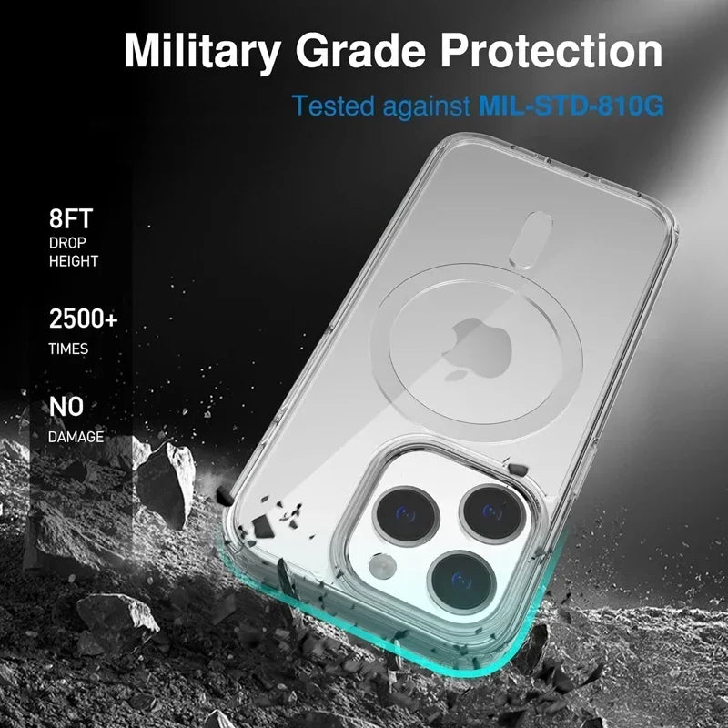 Magnetic Original Clear Case For iPhone 16 15 14 13 12 11 Pro Max Plus mini XS XR Funda For Magsafe Silicone Transparent Cover